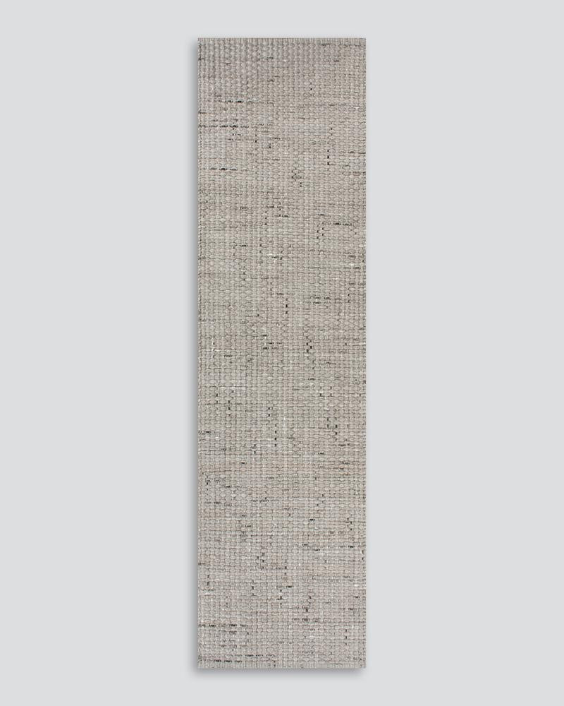 Grey Pelorus runner rug by Baya seen from above