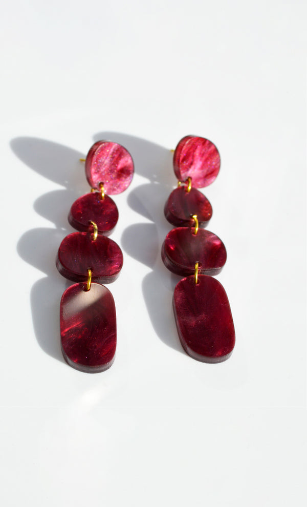 Elegant Hagen + Co dangle earrings in a merlot burgundy marbled acrylic