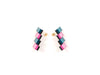 Teal blue and baby pink acrylic earrings with gold posts, by UK designer Mystic Forms