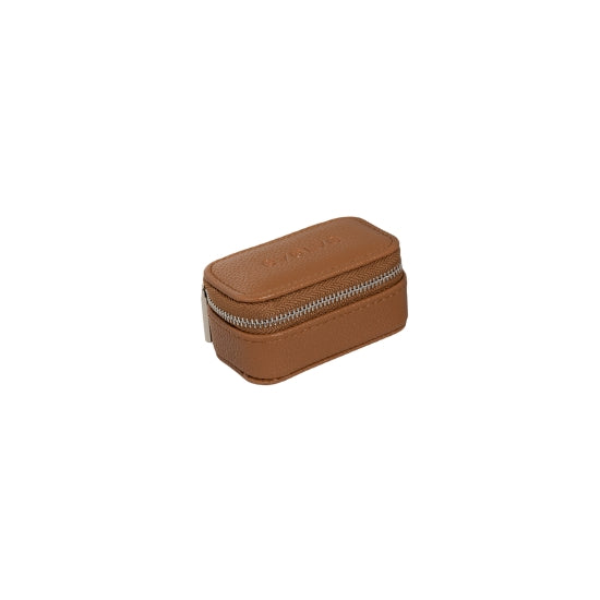 A small, zip up vegan leather jewellery box or carrier, from Evolve, in a stylish shade of Tan.