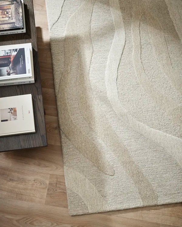 Baya's 'Shoreline' textural weave wool rug in a contemporary nz living room