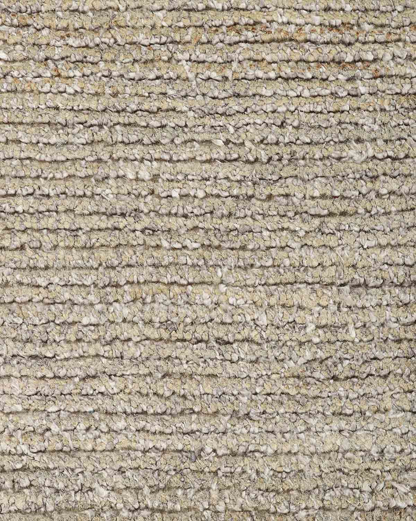 Close up showing the wool/jute weave of Anchorage rug by Baya NZ in shade Stone. 