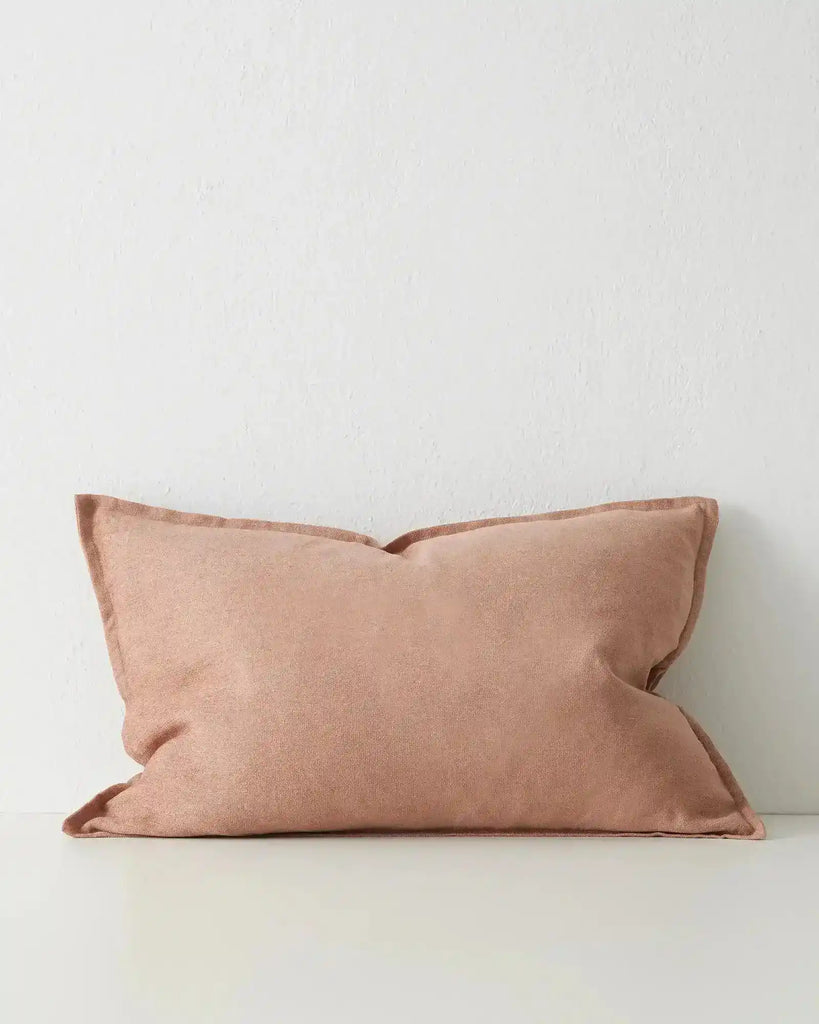 A lumbar cushion is soft clay pink by Weave Home nz