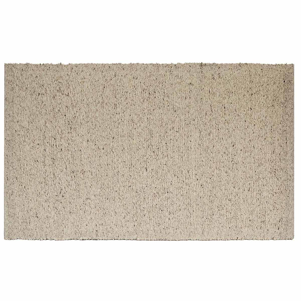 Full view from above of a textural wool blend boucle style rug by Globe West and Soren Liv NZ in shades of light grey and brown.
