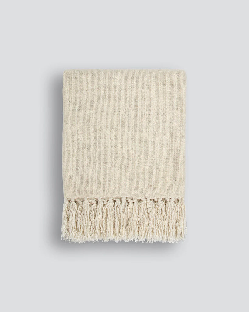 Soft, wool-blend creamy ecru coloured throw blanket by Baya NZ