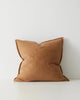 An ochre brown cushion with flange detail, in a linen chenille blend, by Weave nz