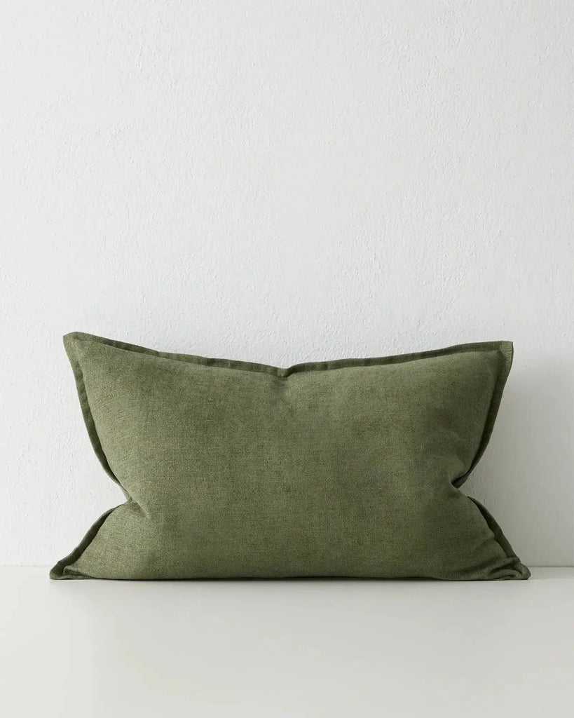 the Weave Home olive green Fiore lumbar cushion in a luxurious linen chenille blend