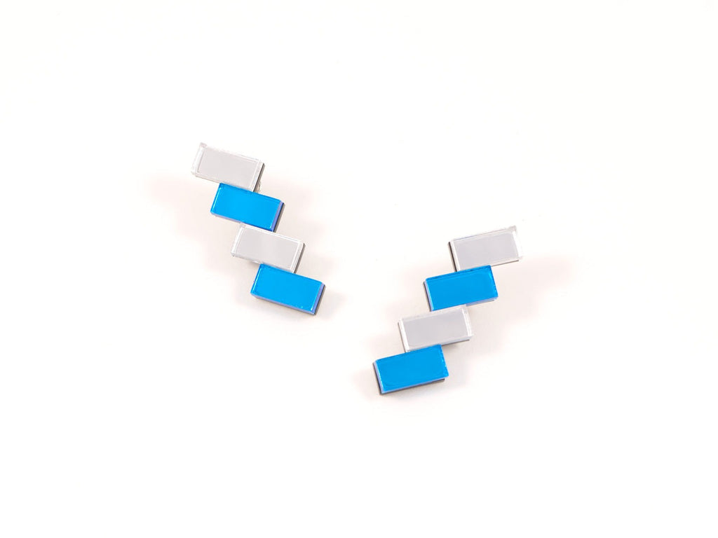 Silver and blue acrylic designer earrings by Mystic Forms UK