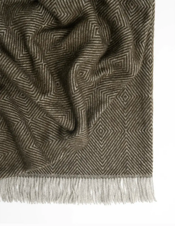 A warm brown wool throw blanket in a traditional Scandinavian design, by Weave Home nz